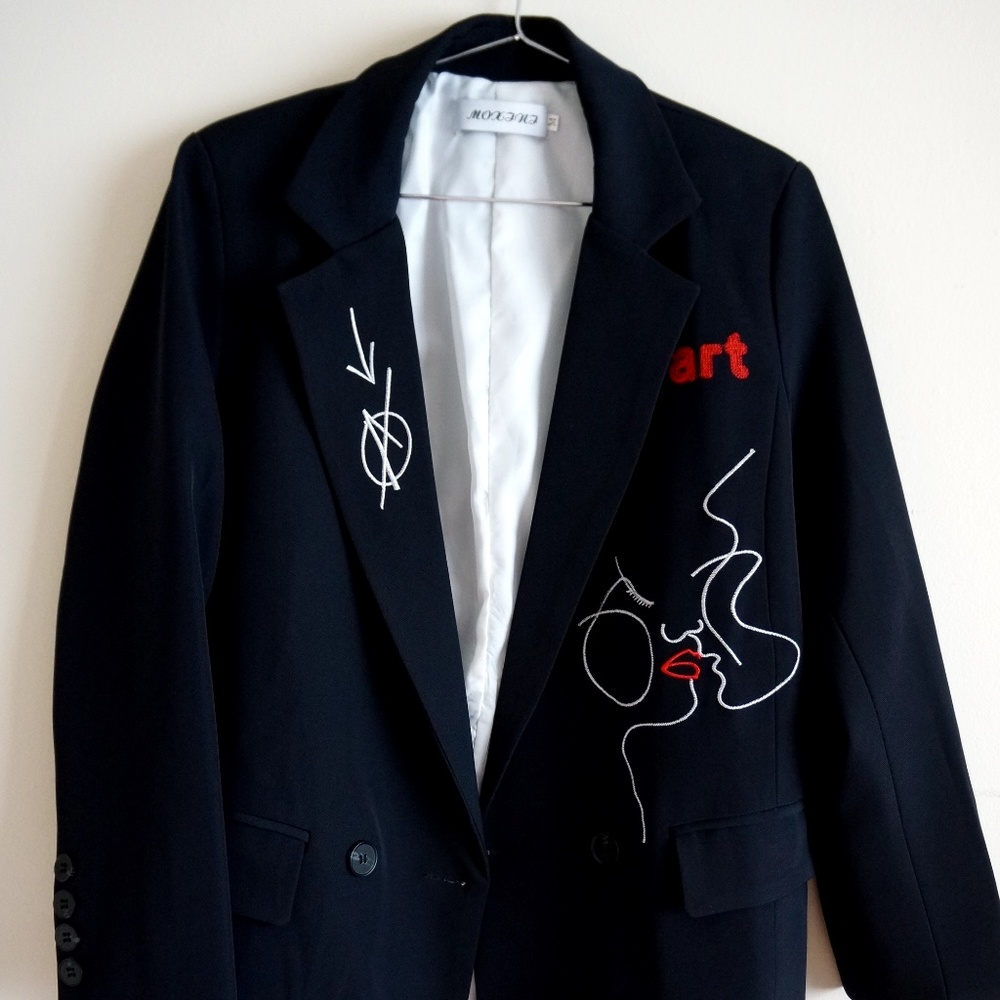 Navy, white&red embroidered, blazer/jacket